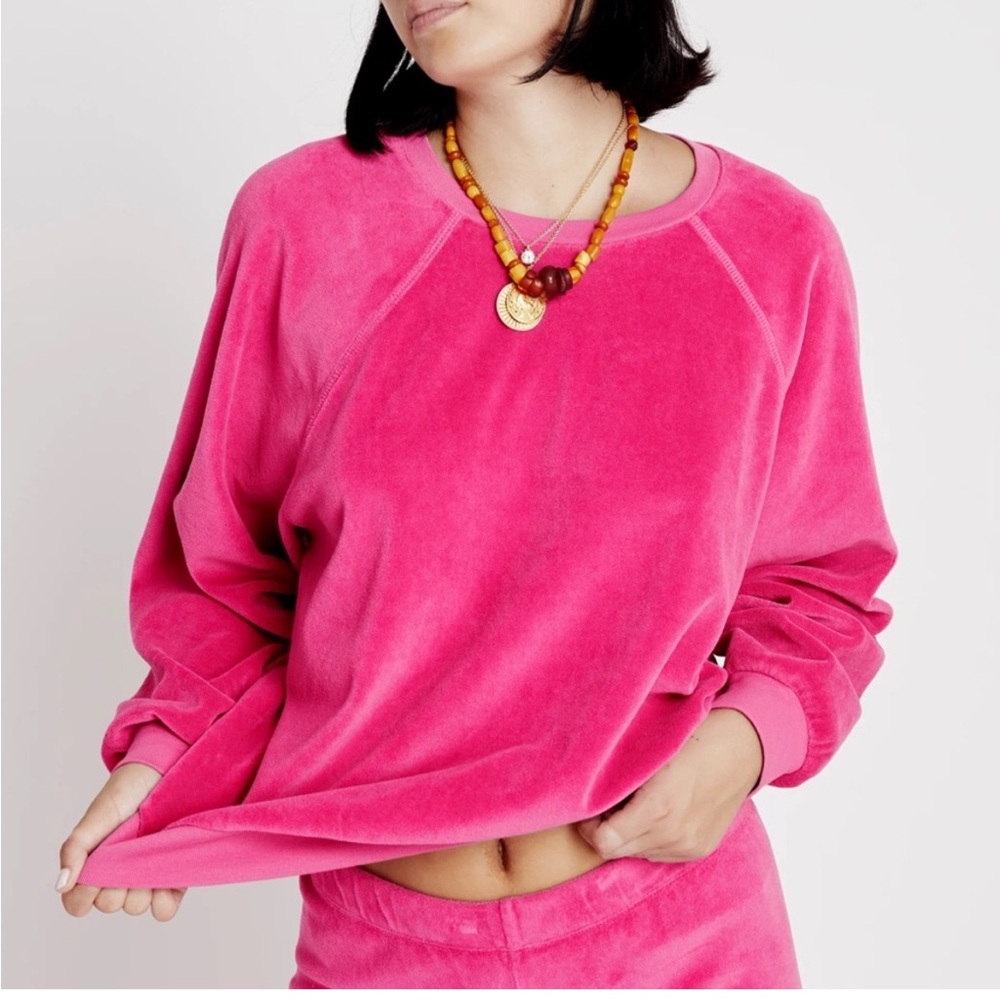 SUZIE KONDI Hot Pink Velour Pullover Sweatshirt size Medium